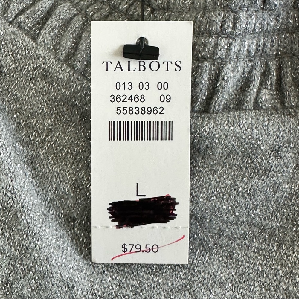 Talbots Gray Metallic Ruffle Neck Sweater L Long Sleeve Velvet Bow Back Holiday - Picture 10 of 12
